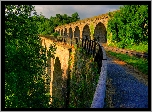 Most, Wiadukt, Atrakcja Chirk Aqueduct, Miejscowość Chirk, Hrabstwo Shropshire, Walia, Ogrodzenie, Droga, Drzewa, Roślinność