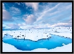 Islandia, Błękitna Laguna, Źródła geotermalne, Lód, Chmury, Zima