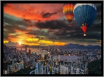 Hongkong, Chiny, Zatoka Wiktorii, Zachód słońca, Balony