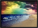 Chmury, Morze, Plaża, Kolorowe, Niebo