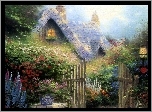 Dom, Ogród, Furtka, Kwiaty