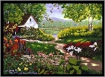 Dom, Ogród, Kwiaty, Murek