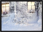 Dom, Rower, Śnieg, Zima