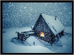 Dom, Okno, Światło, Zima, Śnieg