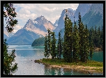 Kanada, Park Narodowy Jasper, Góry, Jezioro Maligne, Wyspa Ducha, Drzewa