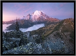 Góra, Mount Rainier, Park Narodowy Mount Rainier, Las, Drzewa, Mgła, Stan Waszyngton, Stany Zjednoczone