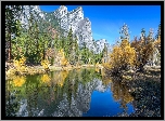 Stany Zjednoczone, Park Narodowy Yosemite, Kalifornia, Jezioro, Góry, Drzewa
