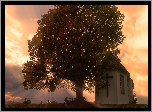 Drzewo, Przebijające światło, Ławeczka, Kaplica, Kościółek