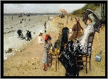 Malarstwo, Obraz, Ernest Ange Duez, Morze, Plaża, Kobieta, Dziewczynka, Dzieci