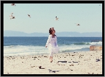Dziewczynka, Plaża, Morze, Ptaki