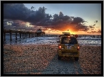 Ford Escape Hybrid, Plaża, Molo, Zachód słońca, Chmury