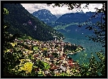 Gersau, Szwajcaria, Miasto, Jezioro, Góry, Panorama