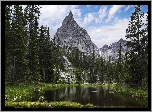 Góry, Szczyt Lone Eagle Peak, Indian Peaks Wilderness, Stan Kolorado, Stany Zjednoczone, Jezioro, Drzewa, Chmury