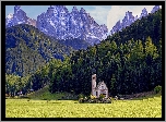 Włochy, Dolina Val di Funes, Góry, Dolomity, Kościółek św. Jana w Ranui
