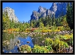 Góry, Rzeka, Las, Kamienie, Yosemite, Roślinność