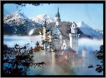 Góry, Mgła, Drzewa, Zamek, Neuschwanstein