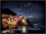 Włochy, Manarola, Park Narodowy Cingue Terre, Domy, Noc, Gwiazdy