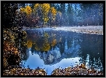 Jesień, Rzeka, Liście, Drzewa, Mgła