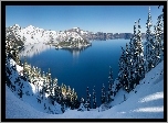 Zima, Jezioro Kraterowe, Park Narodowy Jeziora Kraterowego, Stany Zjednoczone, Oregon, Wyspa Czarodzieja