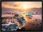 Islandia, Jezioro Jokulsarlon, Bryły, Lód, Zachód słońca