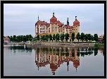 Pałac Moritzburg, Moritzburg Castle, Moritzburg, Zamek, Saksonia, Niemcy, Jezioro, Zamek, Na Wodzie, Drzewa, Odbicie