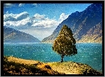 Jezioro, Drzewo, Góry, Hawea, Nowa Zelandia