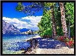 Jezioro, Garda, Włochy, Park, Bulwar