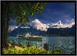 Szwajcaria, Jezioro Thunersee, Statek, Góry