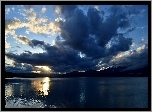 Jezioro, Niebo, Chmury, Zachód słońca