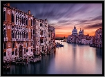 Włochy, Wenecja, Kanał Canal Grande, Bazylika św. Marka, Domy, Zachód słońca