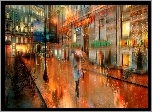 Kobieta, Parasol, Deszcz, Ulica, Miasto