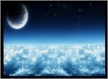 Księżyc, Niebo, Chmury, Gwiazdy