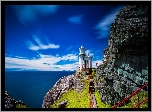 Irlandia, Latarnia morska Sheeps Head Lighthouse, Skały, Schody, Morze, Zatoka Bantry Bay