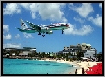 St Maarten, Lądujący, Samolot, Ludzie, Plaża, Morze, Hotel