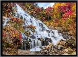 Jesień, Las, Drzewo, Skały, Kamienie, Wodospad, Mae Ya Waterfall, Park Narodowy Doi Inthanon, Chiang Mai, Tajlandia