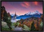 Niemcy, Bawaria, Berchtesgaden, Kościół, Sanktuarium Maria Gern, Góry, Alpy Salzburskie, Droga, Drzewa