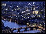 Anglia, Londyn, Miasto nocą, Katedra św. Pawła, Rzeka Tamiza, Mosty