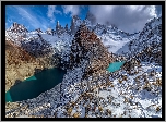 Park Narodowy Los Glaciares, Argentyna, Patagonia, Góry, Szczyt Fitz Roy, Laguna de Los Tres, Jezioro Sucia, Jeziora, Śnieg, Chmury, Odbicie