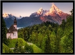 Niemcy, Bawaria, Berchtesgaden, Kościół, Sanktuarium Maria Gern, Góry, Alpy Salzburskie, Lasy, Droga, Drzewa