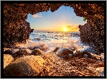 Hawaje, Ocean Spokojny, Jaskinia, Żółwie morskie, Zachód słońca