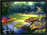 Ogród, Kolorowe, Kwiaty, Alejka