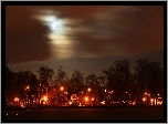 Park, Wieczór, Drzewa, Księżyc