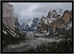 Kalifornia, Park Narodowy Yosemite, Dolina Yosemite Valley, Góry, Lasy, Mgła