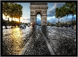 Francja, Paryż, Ulica, Łuk Triumfalny, Samochody, Autobusy, Drzewa