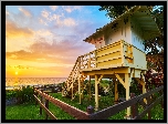 Hawaje, Plaża, Morze, Wieża ratownicza, Wschód słońca