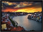 Miasto, Porto, Potugalia, Rzeka, Domy, Chmury, Zachód, Słońca