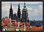 Czechy, Praga, Katedra, Św. Witta, Domy, Dachy, Chmury