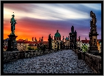 Czechy, Praga, Most Karola, Figury, Zabytki, Wschód słońca