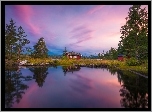 Norwegia, Ringerike, Jezioro Vaeleren, Łódka, Dom, Drzewa