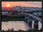 Rzeka, Most, Zachód, Słońca, Panorama, Miasta